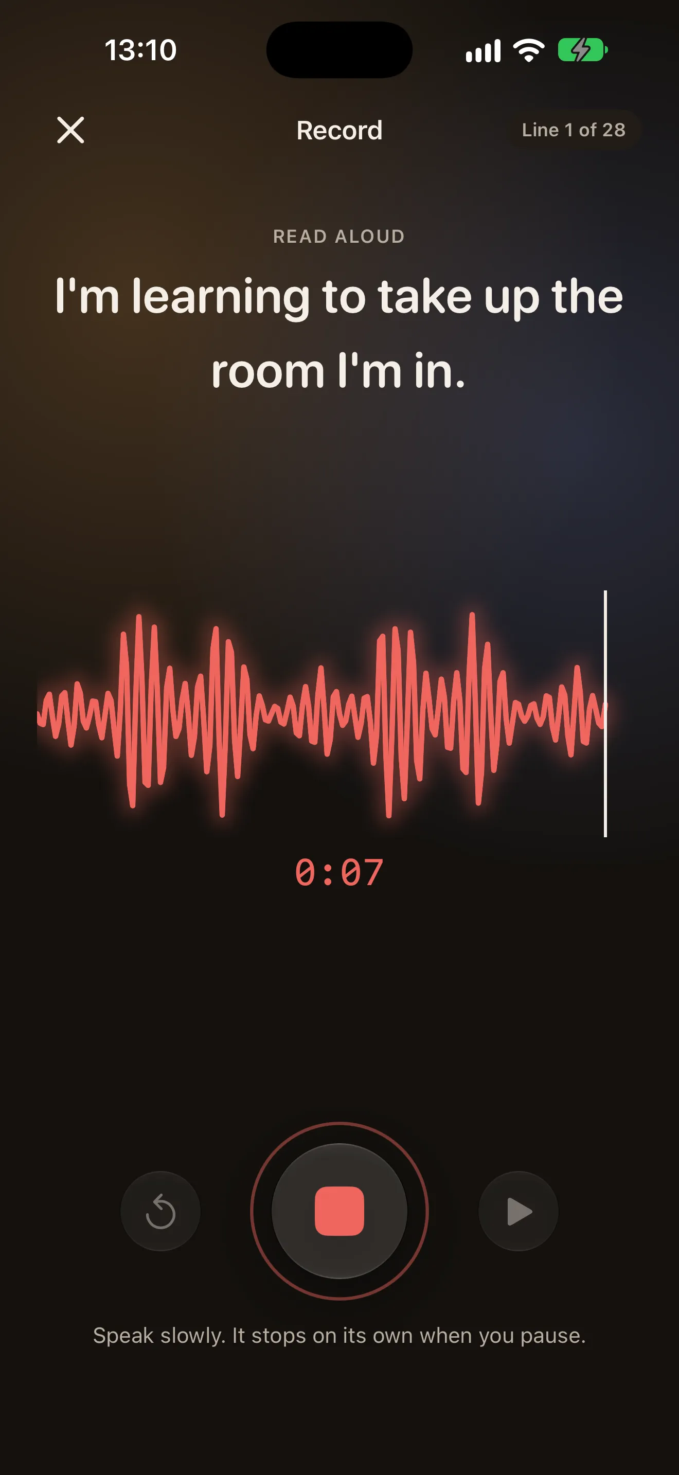 Sona's recorder: one affirmation to read aloud above a live waveform